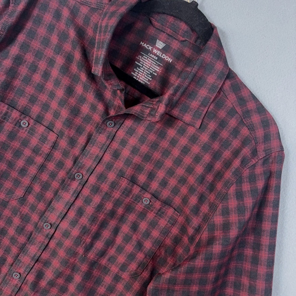 Mack Weldon Merino Wool Coolmax Blend Flannel Mens Sz L‎ Burgundy Check